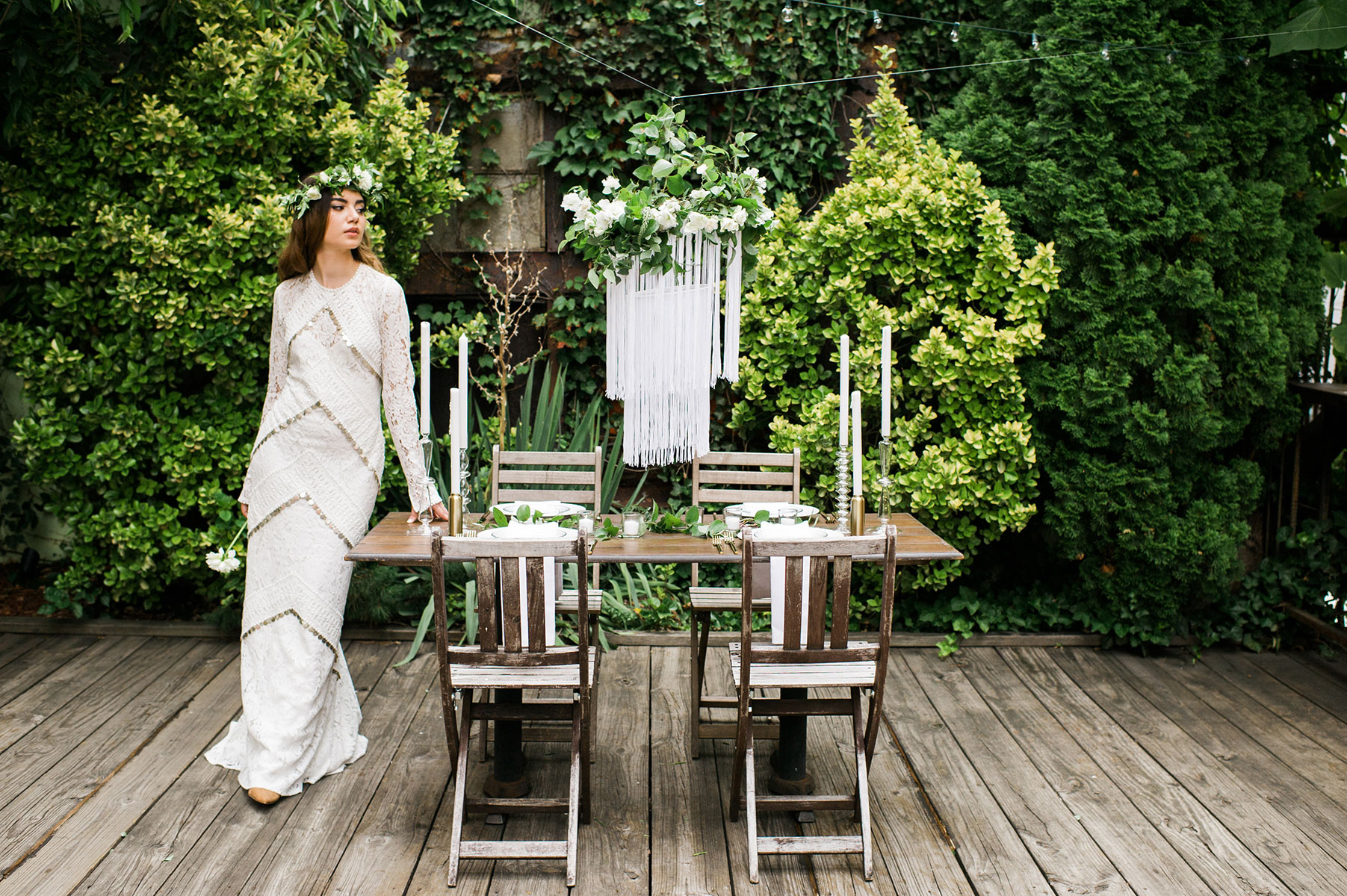 Brooklyn wedding; simple; raw modern aesthetic; natural beauty; bohemian bride; New York Wedding; minimal; white; green and gold; dancing and dessert; Christina Lilly Photography; Lovely Bride; Ivy & Aster; Rue De Seine; Sarah Seven; Bella Figura; My Moon Restaurant and Event Space