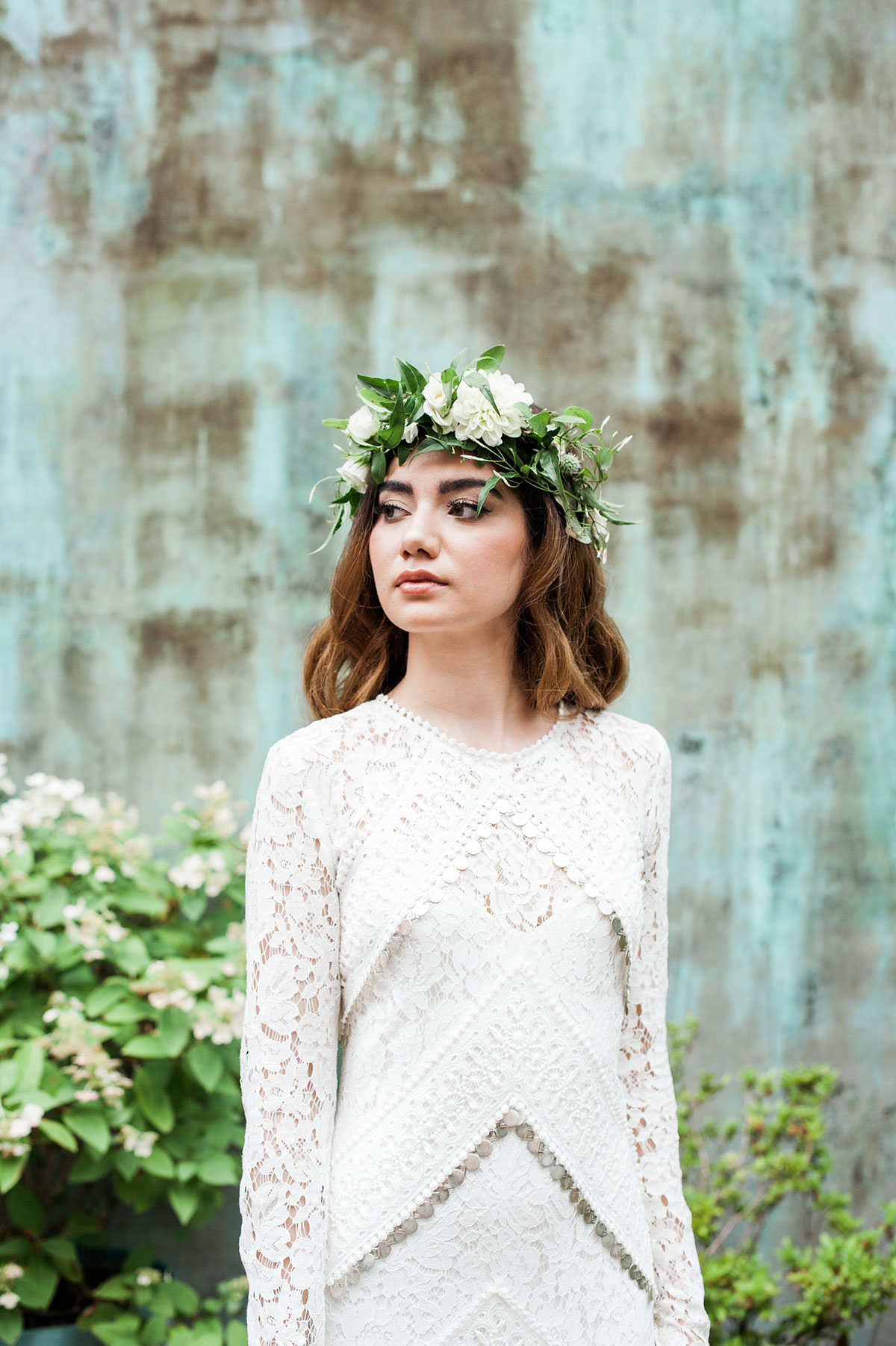 Brooklyn wedding; simple; raw modern aesthetic; natural beauty; bohemian bride; New York Wedding; minimal; white; green and gold; dancing and dessert; Christina Lilly Photography; Lovely Bride; Ivy & Aster; Rue De Seine; Sarah Seven; Bella Figura; My Moon Restaurant and Event Space